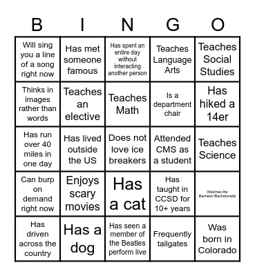 CMS SATFF BINGO Card