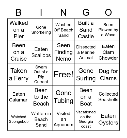 Oceanography Bingo (GA) Bingo Card