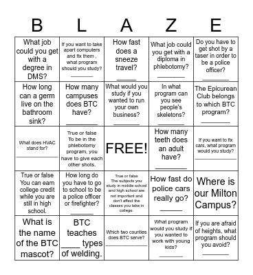 Clinton Middle School Bingo Card