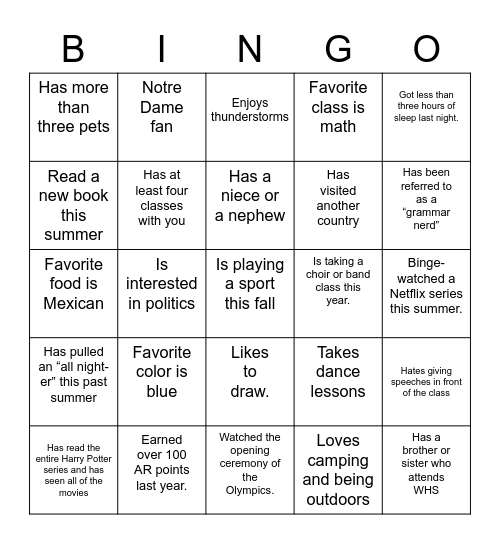 Untitled Bingo Card