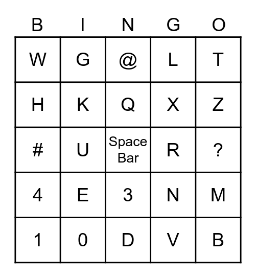Keyboard Bingo Card