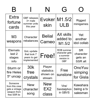 ANTICHRIST'S GBF SUMMER STREAM Bingo Card