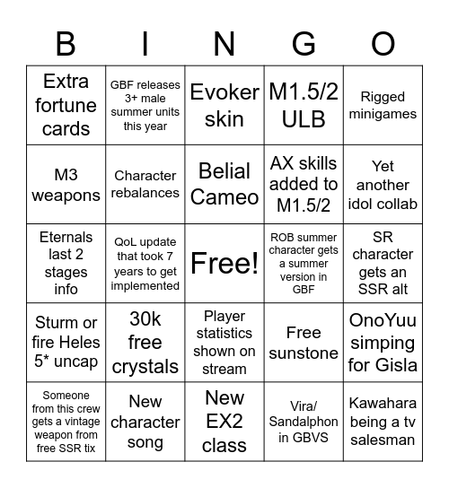 ANTICHRIST'S GBF SUMMER STREAM Bingo Card