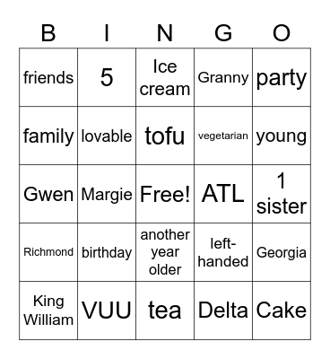 Birthday Bingo!! Bingo Card