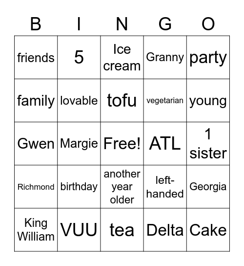 Birthday Bingo!! Bingo Card