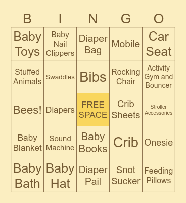Baby Shower Bingo! Bingo Card