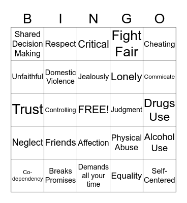 Relationships BINGO Card