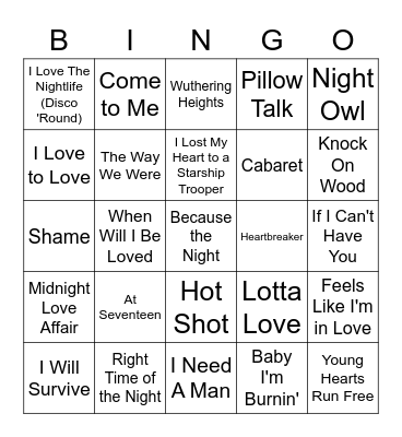 Women Of The 70's Bingo Card