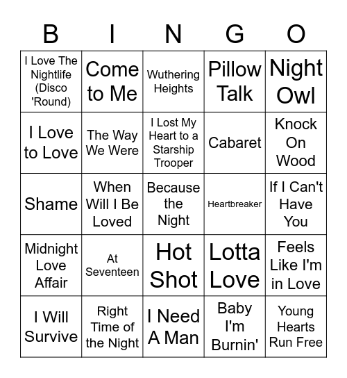 Women Of The 70's Bingo Card