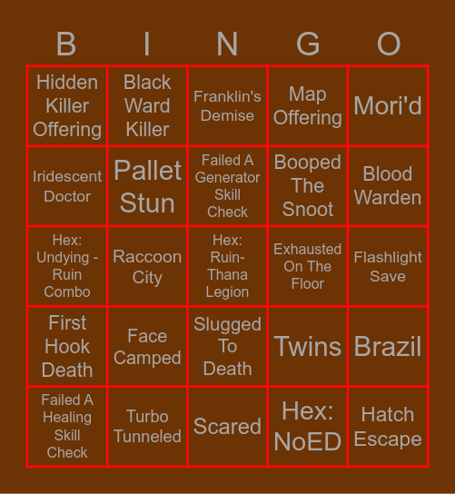 Dead By Daylight: Survivor Bingo! Bingo Card