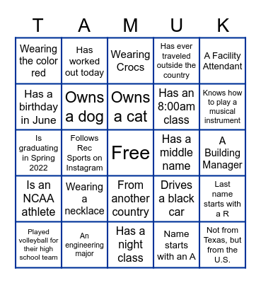 Rec. Sports Bingo Card