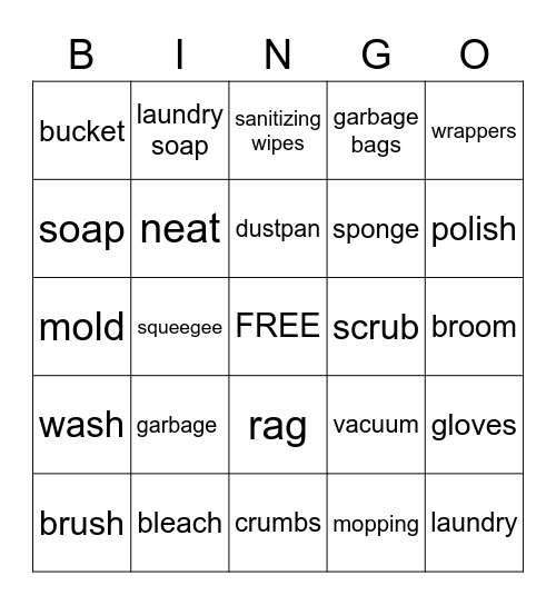CLEANING Bingo Card