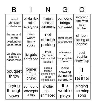 wedding bingo Card