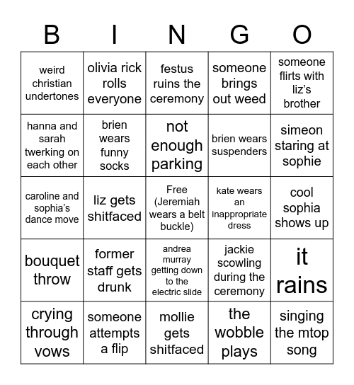 wedding bingo Card