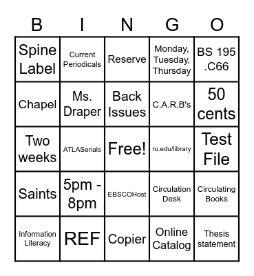 LIBRARY BINGO Card