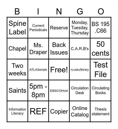 LIBRARY BINGO Card