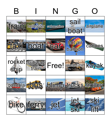 Transportation Bingo Card