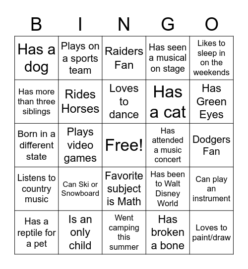 GET TO KNOW YOU Bingo Card