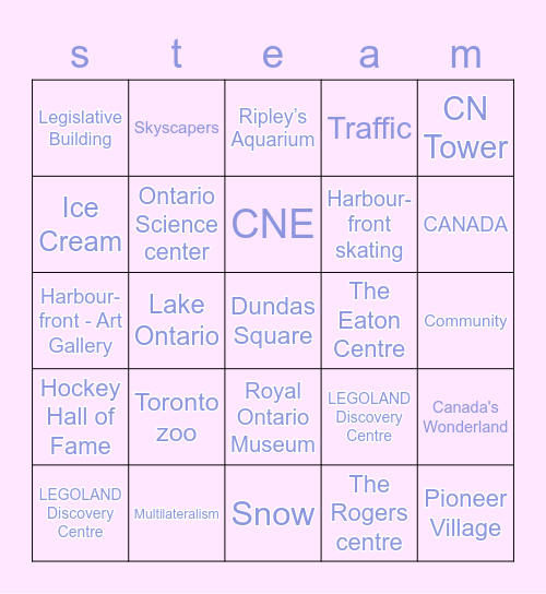 Toronto Bingo Card