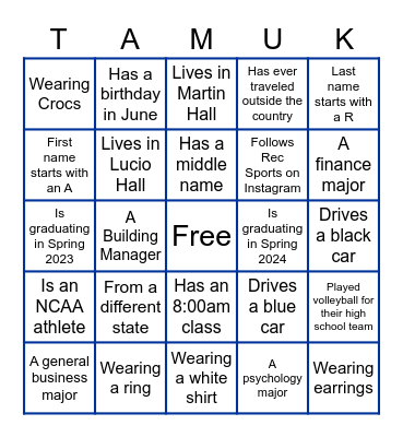 Rec. Sports Bingo Card