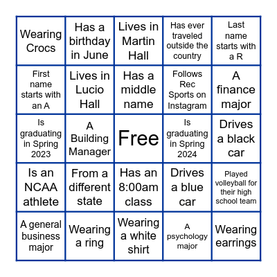 Rec. Sports Bingo Card
