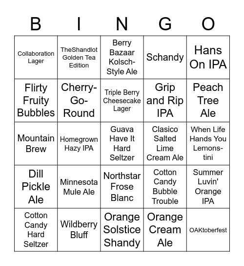 STATE FAIR BEER Bingo Card