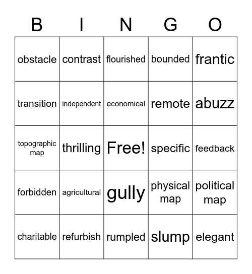 Vocab Bingo 1&2 Bingo Card