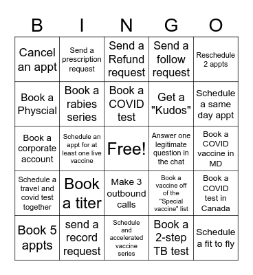 Passport Health Bingo Card