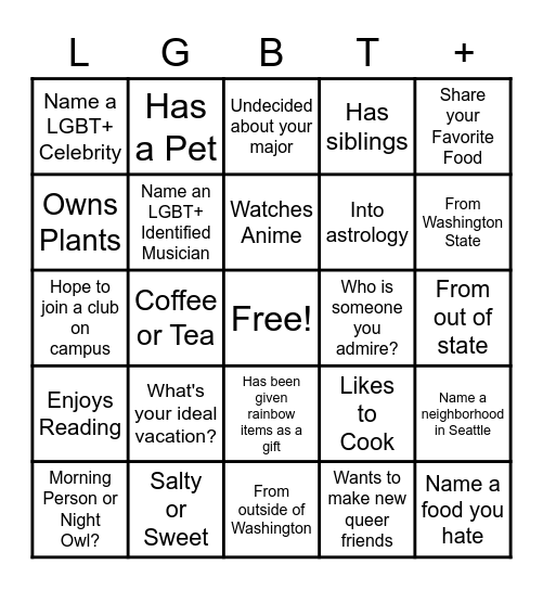 OMA Queer Social BINGo Card