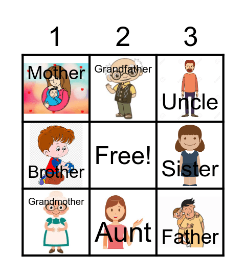 Family Members Bingo Card