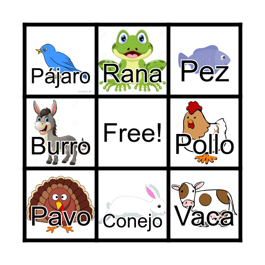 Los Animales! Bingo Card