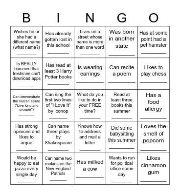 Icebreaker Bingo - Find Someone Who .... Bingo Card