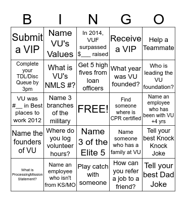 VUHL BINGO Card