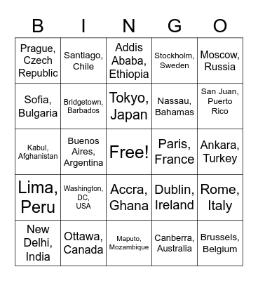 Latitude and Longitude Bingo Card