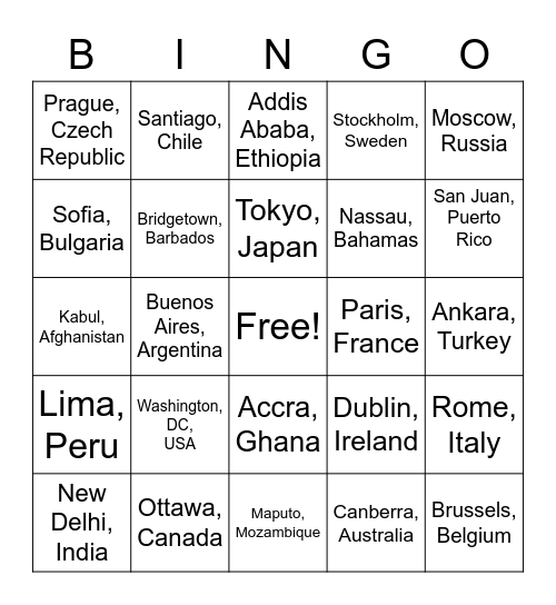 Latitude and Longitude Bingo Card