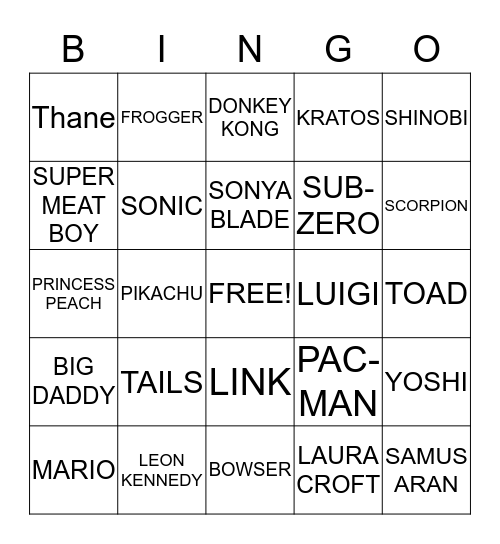 Video Game Bingo Card