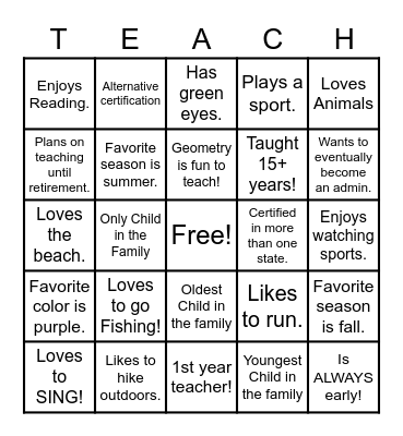 Get to know your WFISD Team! Bingo Card