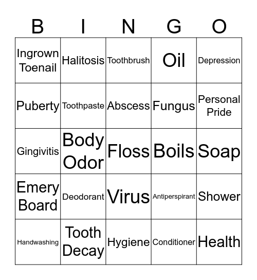 Hygiene-O Bingo Card