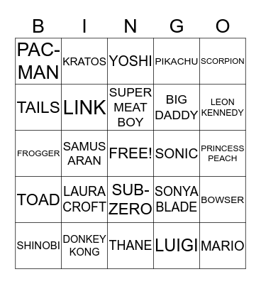 Video Game Bingo Card