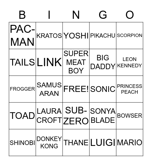 Video Game Bingo Card