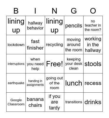 Procedures Bingo Card