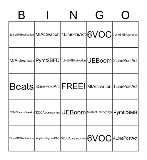 Untitled Bingo Card