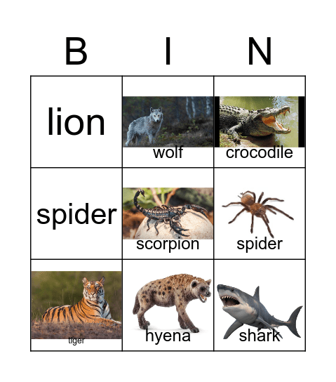 Dangerous Animals Bingo Card