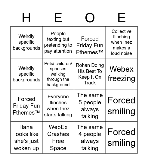 LA committees 10am standup Bingo Card