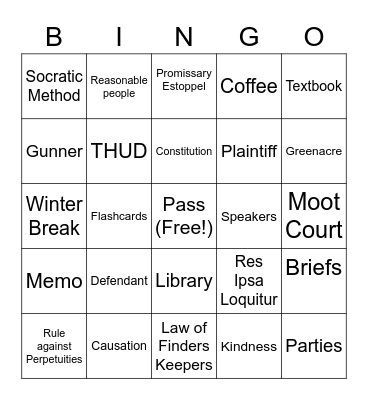Law School Bingo Card