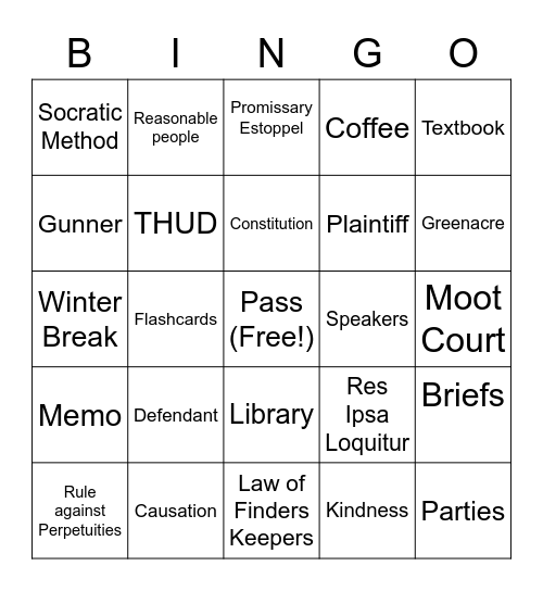 Law School Bingo Card