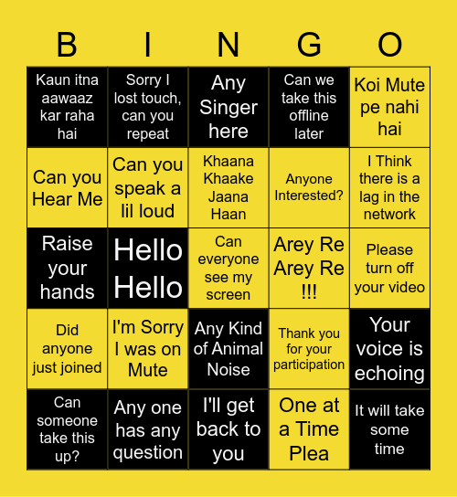 ZOOM BINGO Card