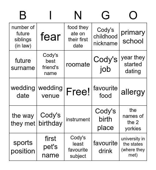 Untitled Bingo Card