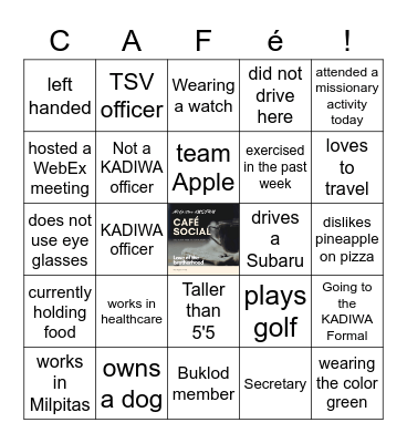 KADIWA Cafe Social Bingo Card