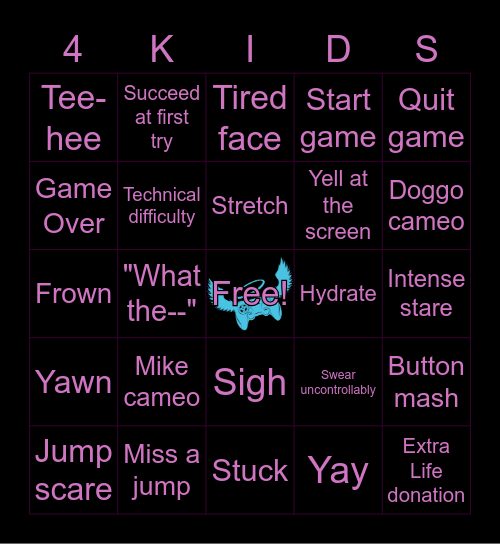 Extra Life 2021 Bingo Card